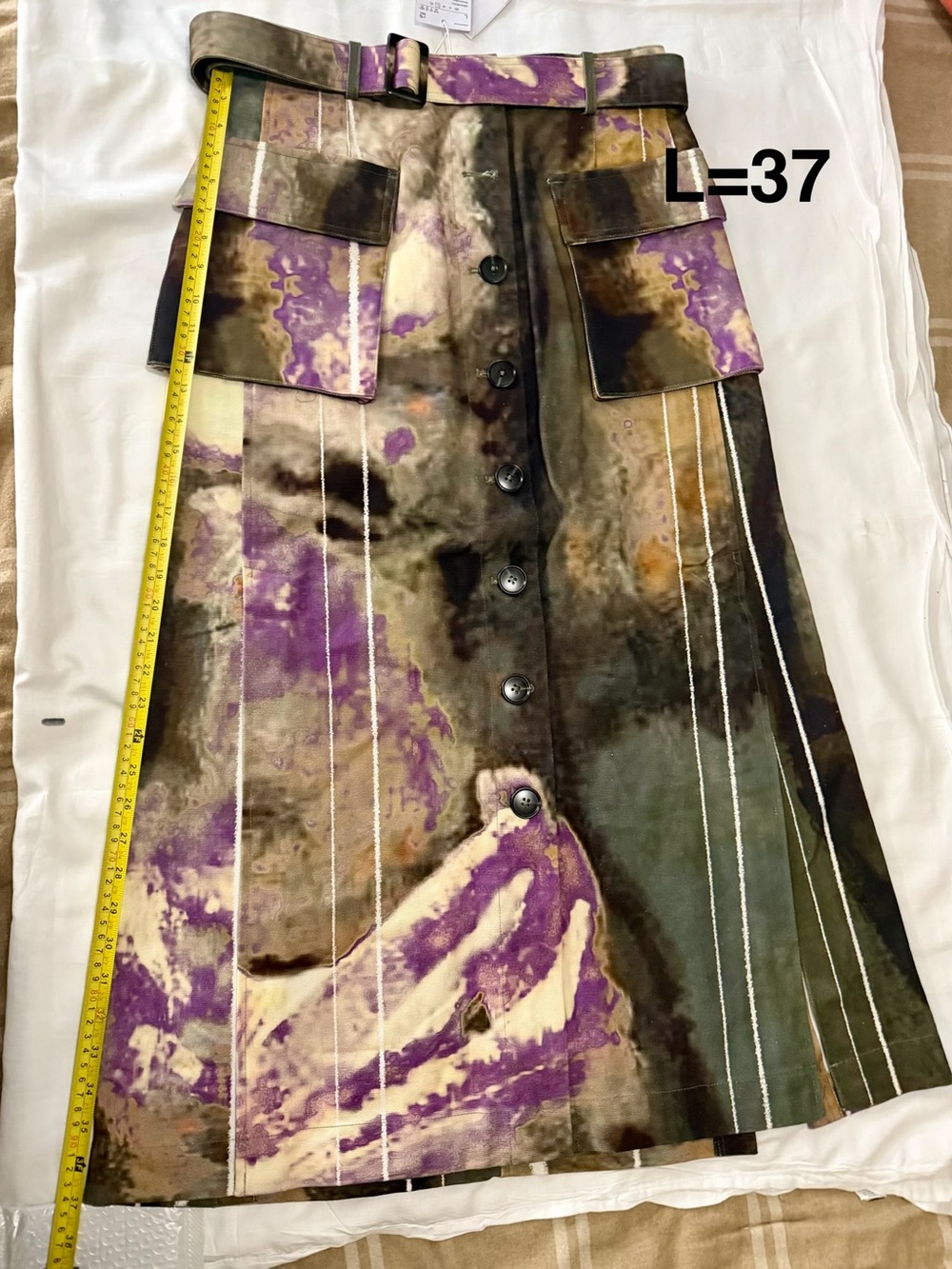 Tie-Dye A-Line Midi Denim  Skirt in Purple and Brown  with Belt - Picture 6 of 7